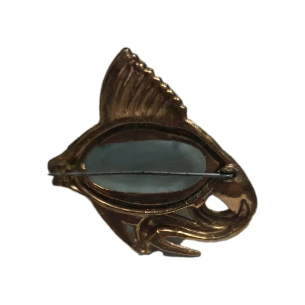 Trifari Early Rare Jelly Belly Aquamarine Glass Fish High End Brooch
